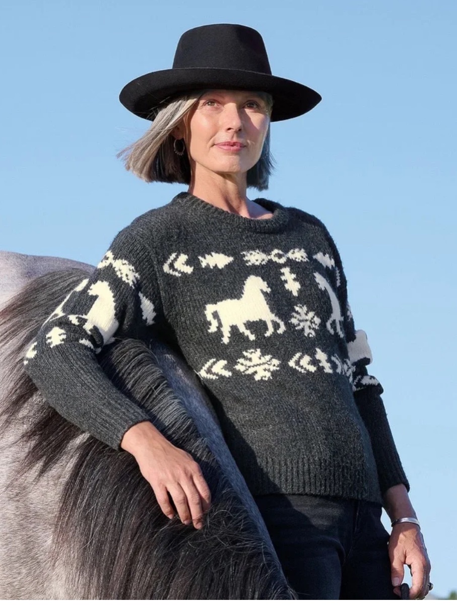 New Equestrian Fairisle Spirited Horse Sweater Sz M Stunning Pricefirm!